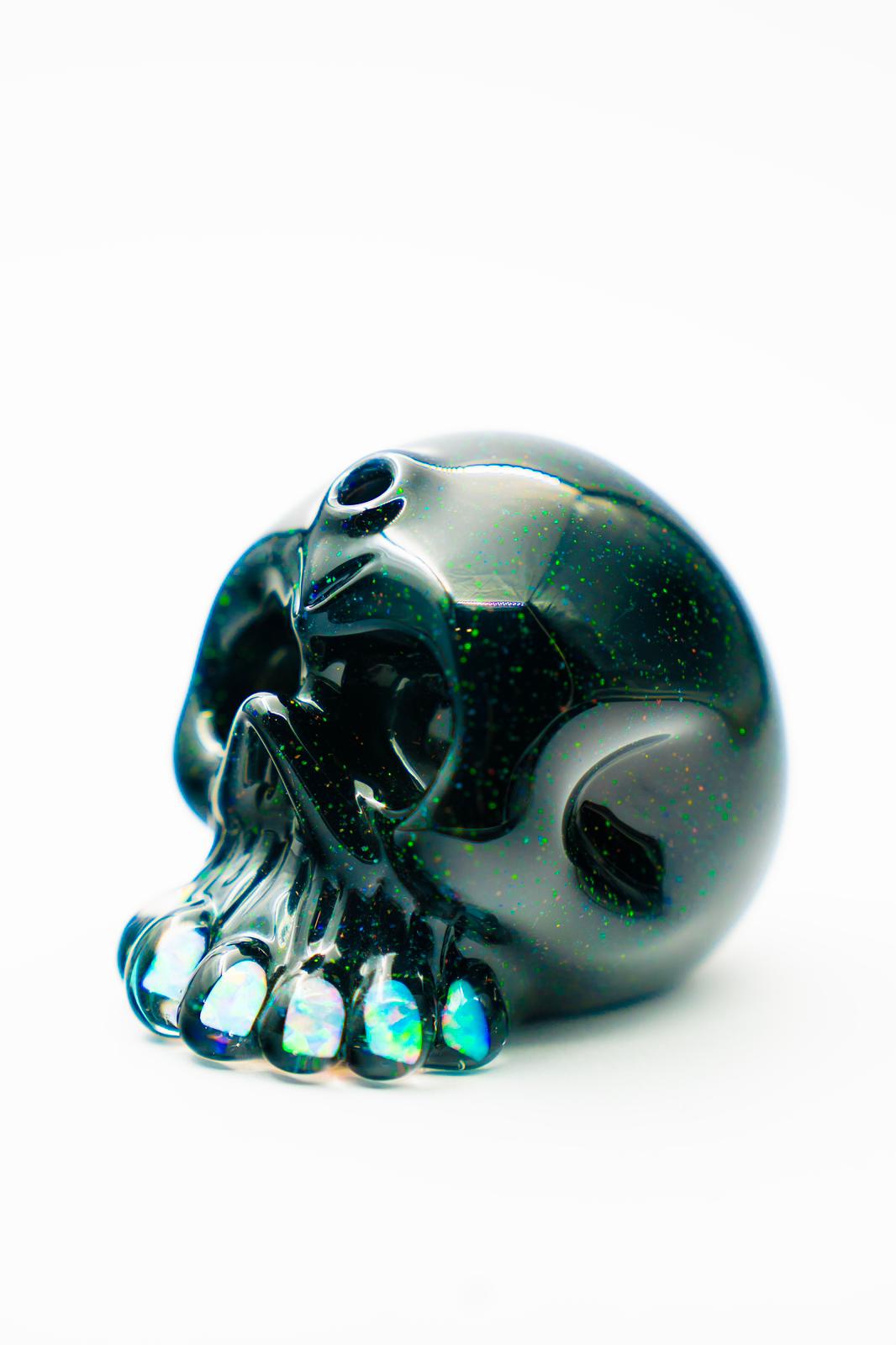 Mini Black Crush Opal Skull with Opel teeth By// Carsten Glass