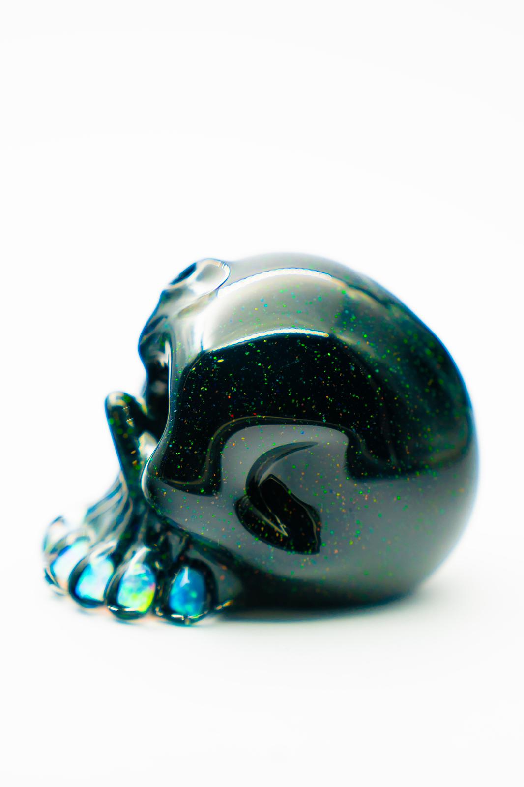 Mini Black Crush Opal Skull with Opel teeth By// Carsten Glass