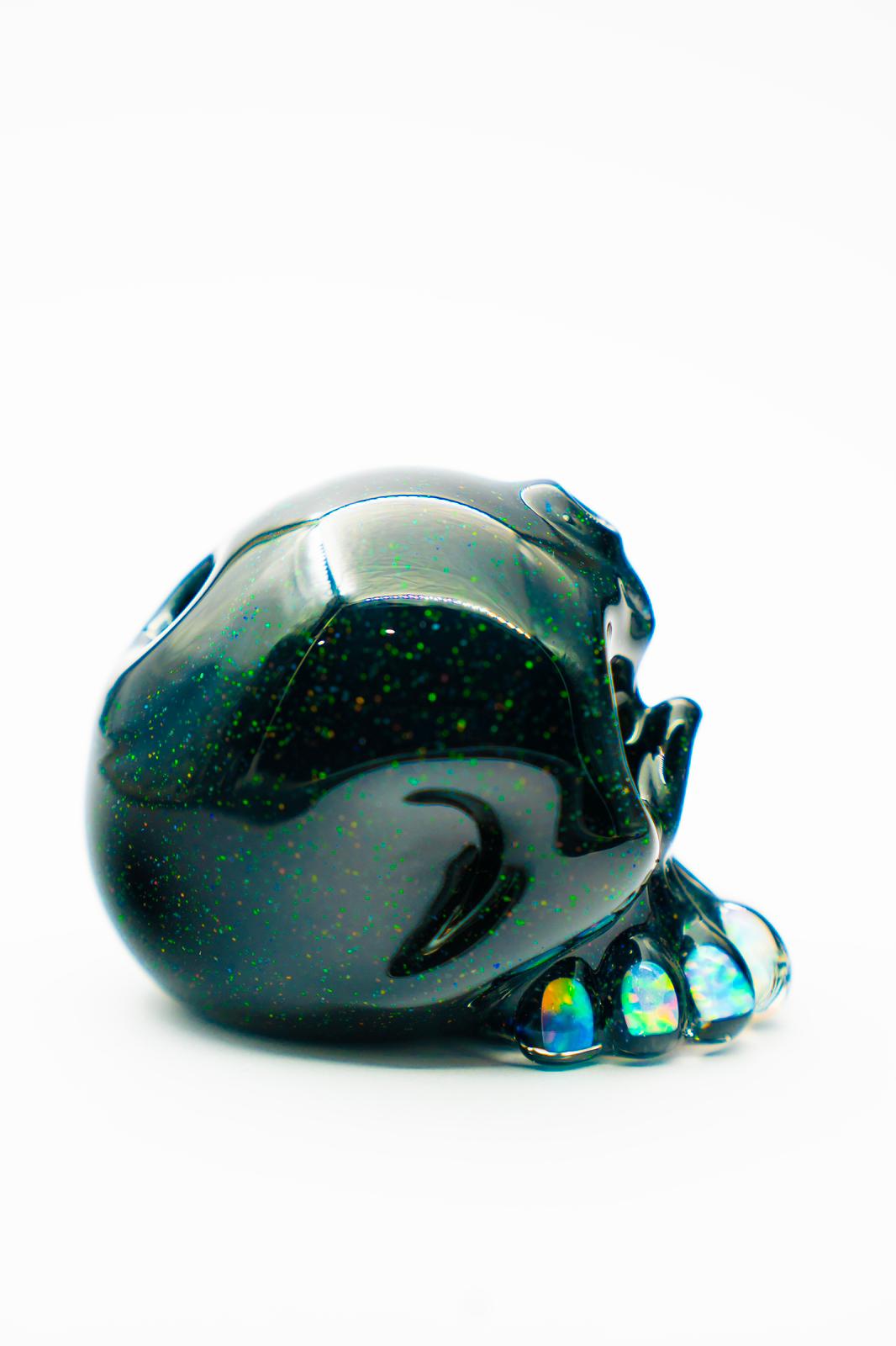 Mini Black Crush Opal Skull with Opel teeth By// Carsten Glass