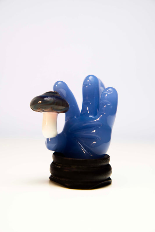 Blue Mushroom hand Pendant By// Melty Glass il