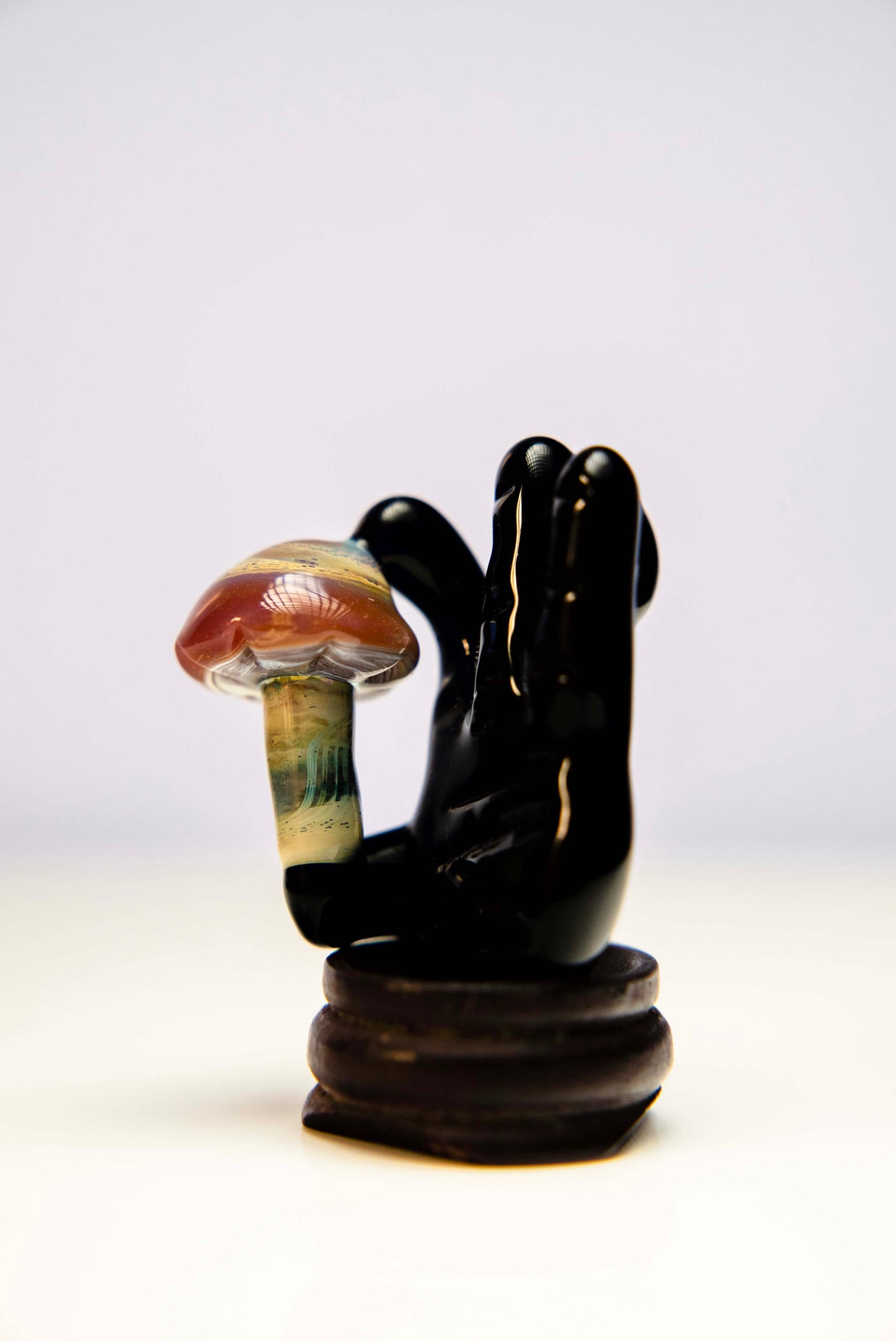 Black Mushroom hand Pendant By// Melty Glass il
